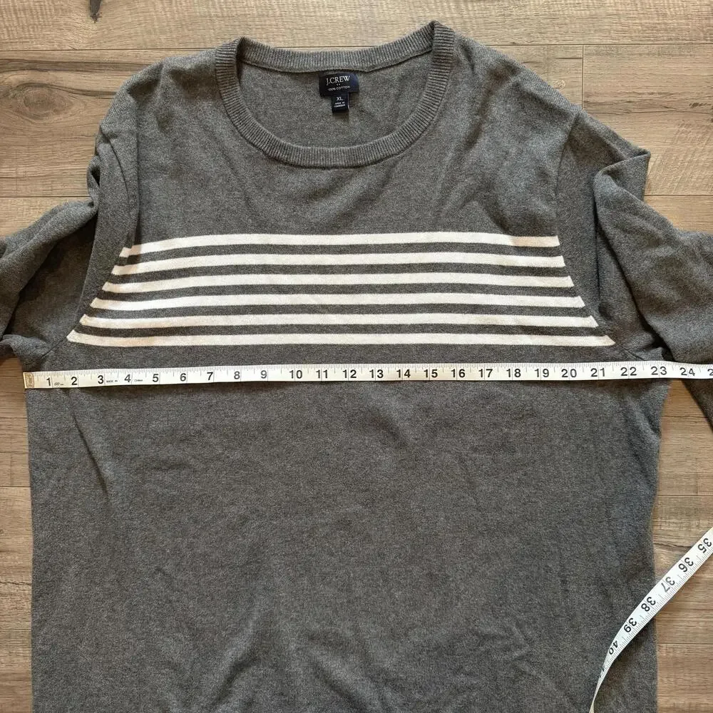 J.Crew Pullover Sweater‎ Chest Stripe Gray 100% Cotton XL Y2K Style Casual
